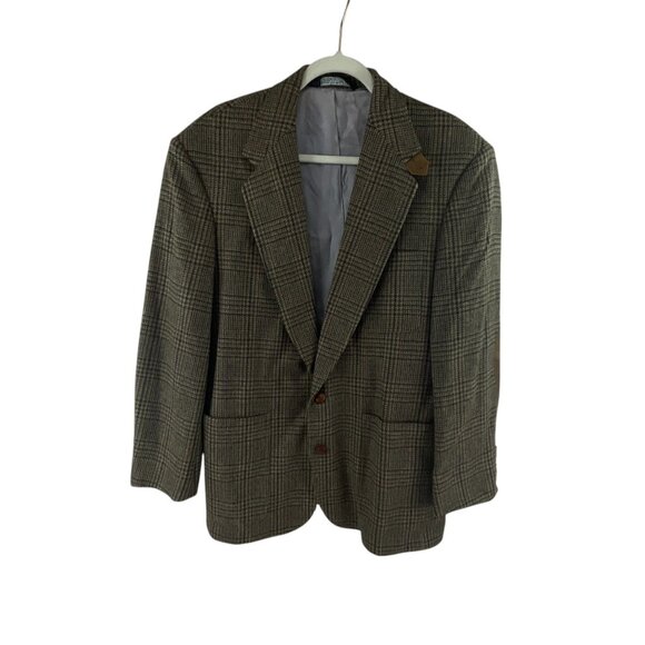 Lands End Men's Wool Blazer W/ Elbow Patches 42R Plaid Tailored Fit  Academia - Picture 1 of 12